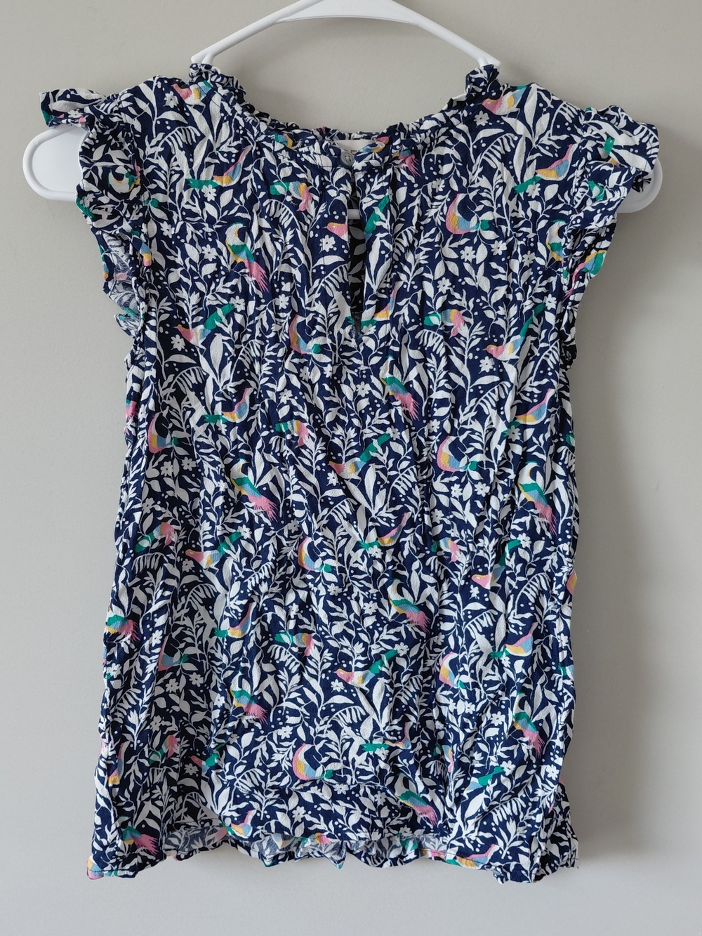LOFT Navy Floral & Bird Print Flutter Sleeve Blouse